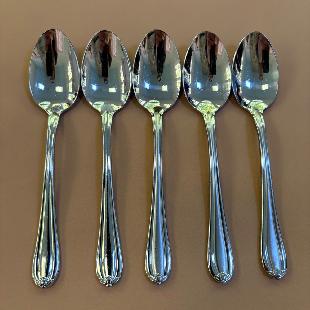 Gorham Melon Bud Glossy 18/8 Stainless Set of 5 Teaspoons 6 1/4 Inch Flatware